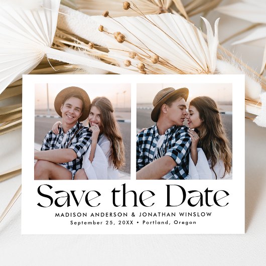 Modern zwart belettering 2 foto save the date