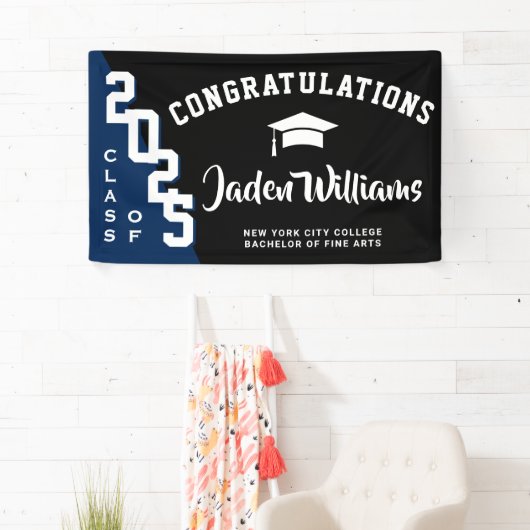 Modern Zwart Blauw Afstuderen Klasse van 2025 Part Spandoek (Insitu)