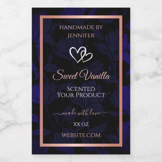 Modern Zwart Blauw Bloemen Product Labels Roos Gol Voedselcontainer Etiket (Enkel label)