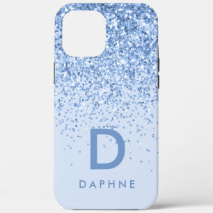 Modern zwart-blauw glitter initiaal monogram iPhone 12 pro max hoesje