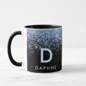 Modern zwart-blauw glitter initiaal monogram mok (Links)