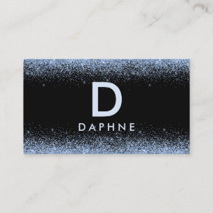 Modern zwart-blauw glitter initiaal monogram visitekaartje