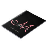 Modern zwart Blush roze script monogramed Notitieboek (Linkerzijde)