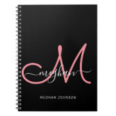 Modern zwart Blush roze script monogramed Notitieboek (Voorkant)