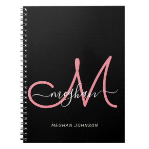 Modern zwart Blush roze script monogramed Notitieboek