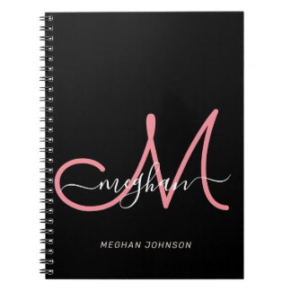 Modern zwart Blush roze script monogramed Notitieboek