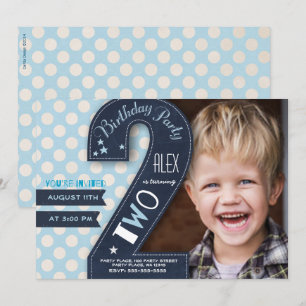 Modern zwart bord en blauwe stip tweede verjaardag kaart
