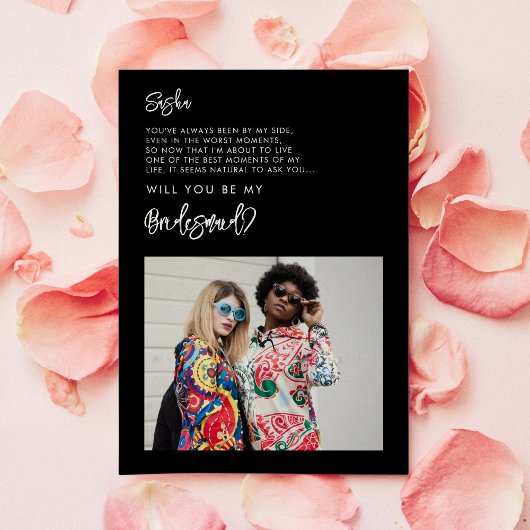 Modern zwart Bruidsmeisje foto bericht kaart