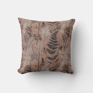 Modern zwart bruin varenpatroon kussen