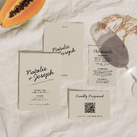 Modern Zwart Cream Retro Whimsical Script Bruiloft
