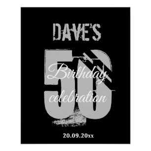 Modern Zwart Custom Elke Leeftijd 50e Verjaardag W Perfect Poster
