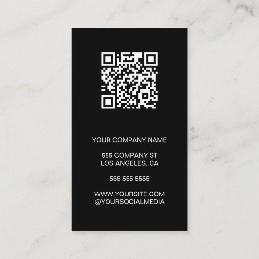 Modern Zwart Custom Logo QR Photo Visitekaartje (Achterkant)