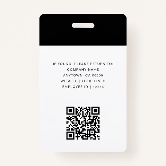 Modern Zwart Custom Medewerker Foto-ID Kaart QR Badge (Achterkant)
