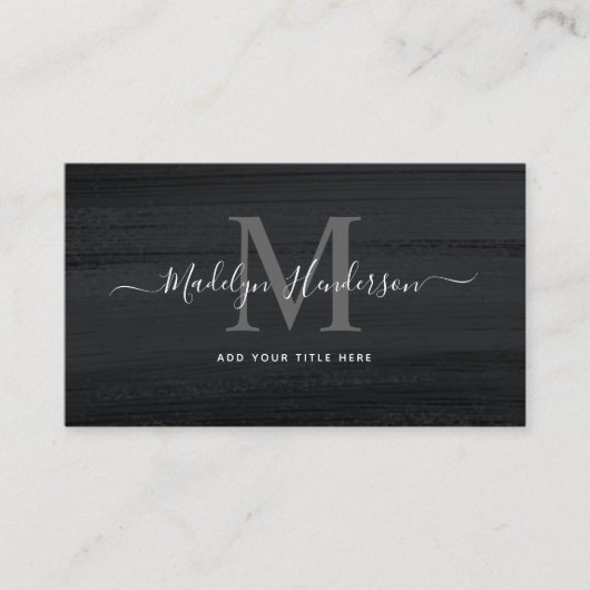 Modern zwart donkergrijs penseelstreken QR-code Visitekaartje (Voorkant)