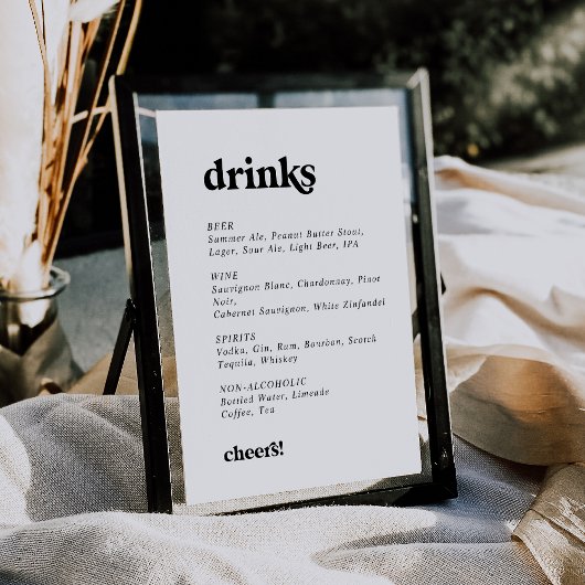 Modern Zwart Dubbelzijdig Bruiloft Drinken Menu Si Kaart