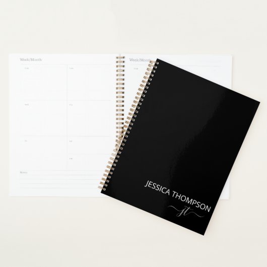 Modern Zwart Eenvoudig Script Girly Monogram 2025 Planner (Display)