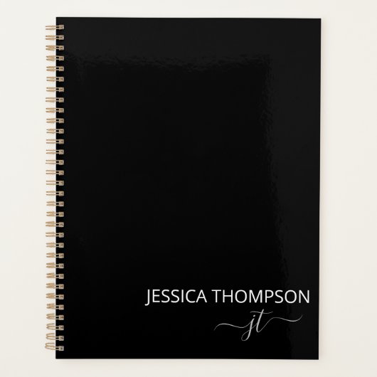 Modern Zwart Eenvoudig Script Girly Monogram 2025 Planner (Voorkant)