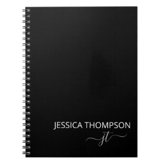 Modern zwart, eenvoudig script, meisjesmonogram notitieboek