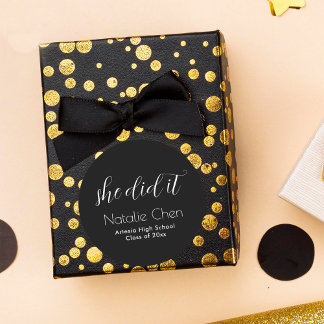 Modern zwart Elegant Fonts Afstuderen Ronde Sticker