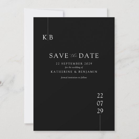 Modern zwart Elegant Monogram Bruiloft Save The Date (Voorkant)