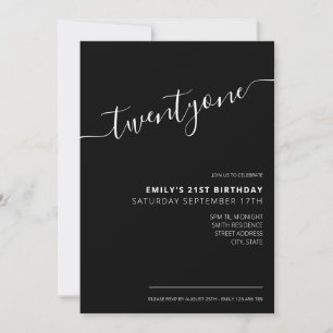 Modern zwart elegant script 21st verjaardag kaart