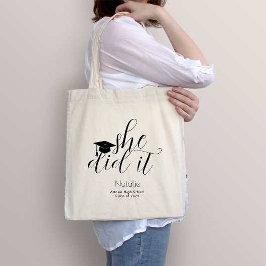 Modern Zwart Elegant Script Font Afstuderen Tote Bag