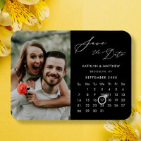 Modern Zwart Elegant Script Photo Save the Date