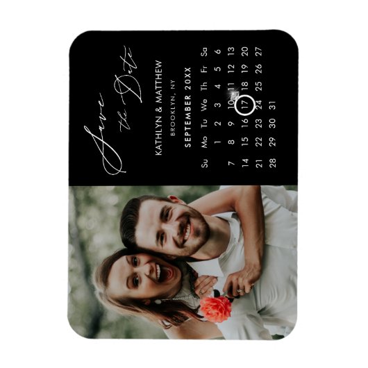 Modern Zwart Elegant Script Photo Save the Date Magneet (Verticaal)