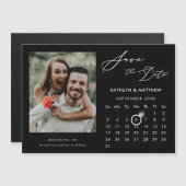 Modern Zwart Elegant Script Photo Save The Date Magnetische Uitnodiging (Voorkant / Achterkant)