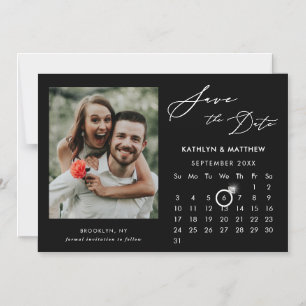 Modern Zwart Elegant Script Photo Save The Date Magnetische Uitnodiging