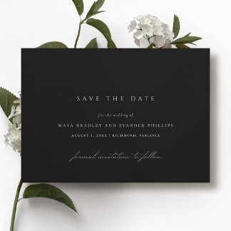 Modern Zwart | Elegante Minimalistische Donkere Br Save The Date