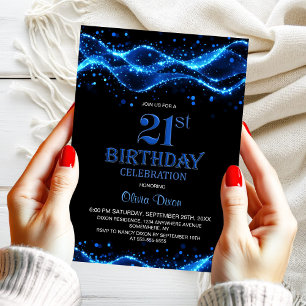 Modern zwart en blauw 21ste verjaardagsfeest kaart
