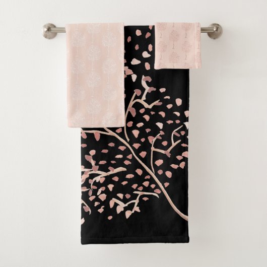 Modern zwart en blauw Abstract takje Bad Handdoek (Insitu)