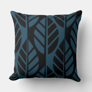 Modern zwart en blauw bladeren Patroon Sierkussen