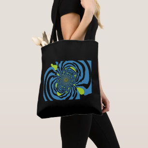 Modern zwart en blauw fractal patroon draagtas