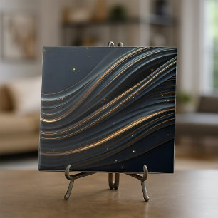 Modern zwart en glinsterende gouden Abstracte stro Tegeltje