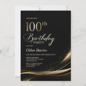 Modern zwart en goud 100ste verjaardagsfeest kaart (Voorkant)