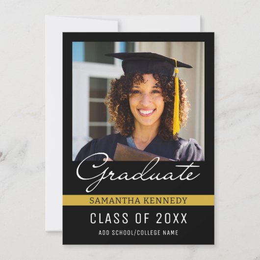 Modern Zwart en Goud 2025 Afstuderen Foto Kaart (Voorkant)