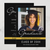 Modern Zwart en Goud 2025 Afstuderen Foto Kaart (Voorkant / Achterkant)