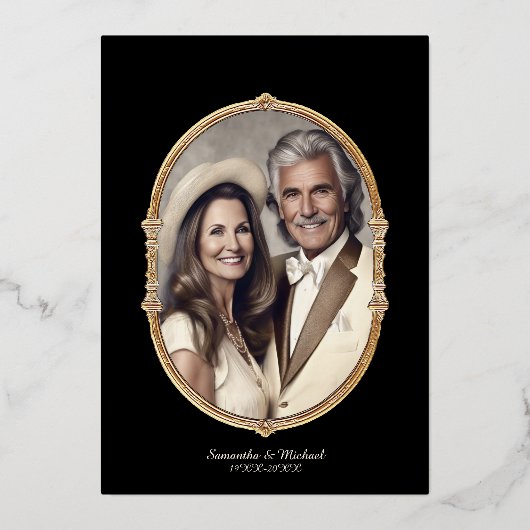 Modern  zwart en goud 50e Jubileum Folie Uitnodiging (Achterkant)