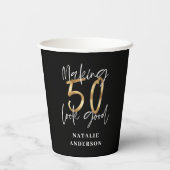 modern , zwart en goud - 50e verjaardag papieren bekers (Achterkant)
