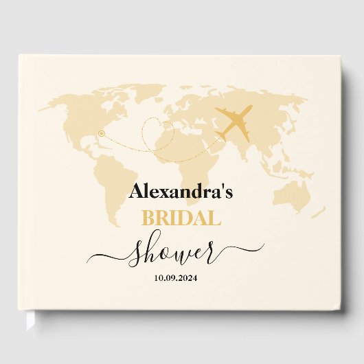 Modern Zwart en Goud Bestemming Paspoort Bruidswed Gastenboek (Voorkant)