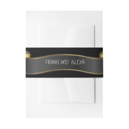 Modern Zwart en Goud Bloeiende Kalligrafie Bruilof Uitnodigingen Wikkel