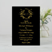 Modern zwart en goud botanische monogram bruiloft folie uitnodiging (Staand Voorkant)
