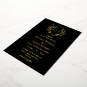 Modern zwart en goud botanische monogram bruiloft folie uitnodiging (Gedraaid)
