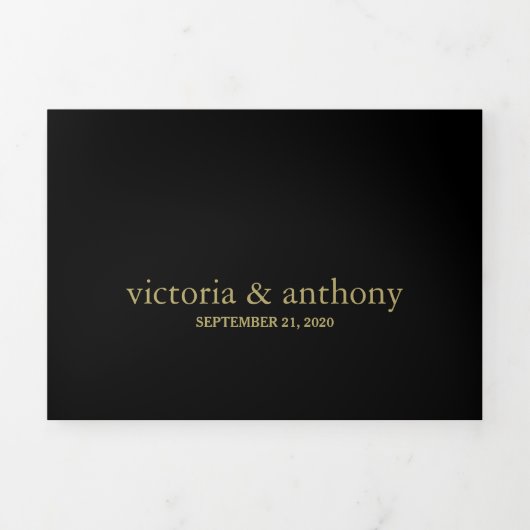 Modern zwart en goud bruiloft suite drieluik uitnodiging (Cover)