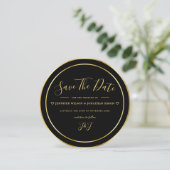Modern Zwart en Goud Elegant Eenvoudig Rond Save The Date (Staand voorkant)