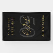 Modern zwart en goud elegante 50e verjaardag spandoek (Horizontaal)