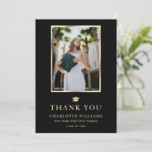 Modern Zwart en Goud Foto Afstuderen Bedankkaart (Staand voorkant)