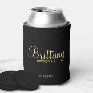 Modern Zwart en Goud Gepersonaliseerde Bruidsmeisj Blikjeskoeler